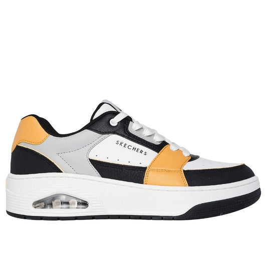 SKECHERS Men's Uno Court-Low-Post Casual shoe (White/Black/Yellow)