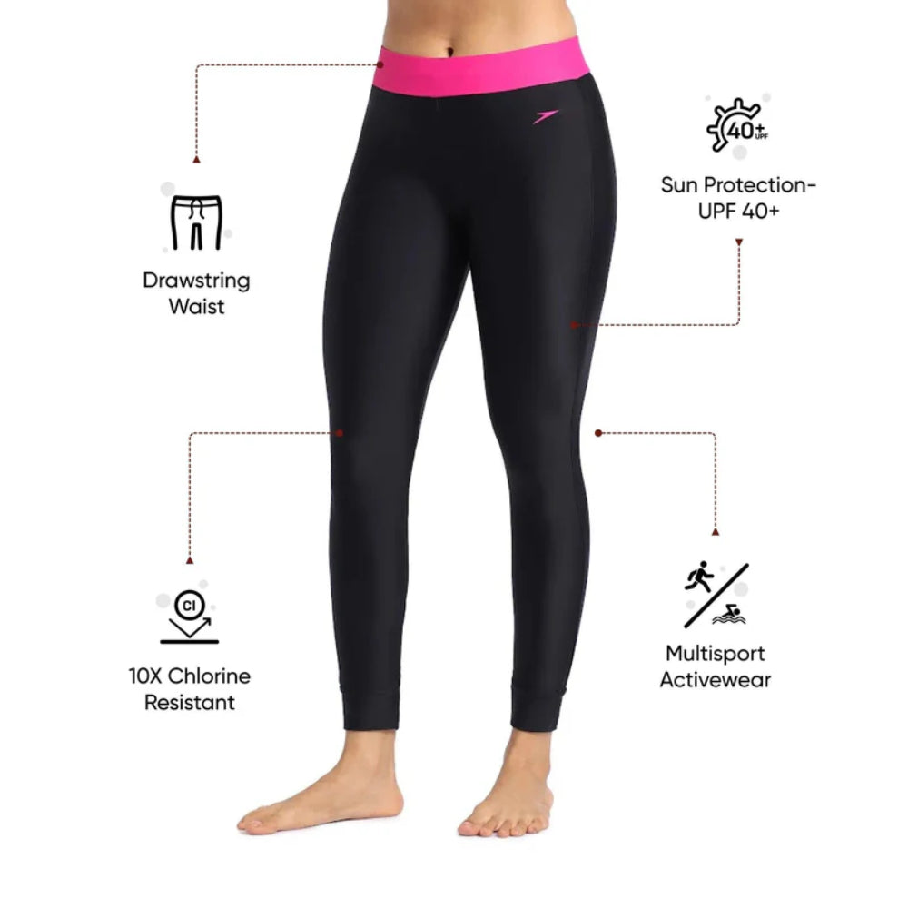 Speedo Women's Contrast Swim Legging (Black/Pink)