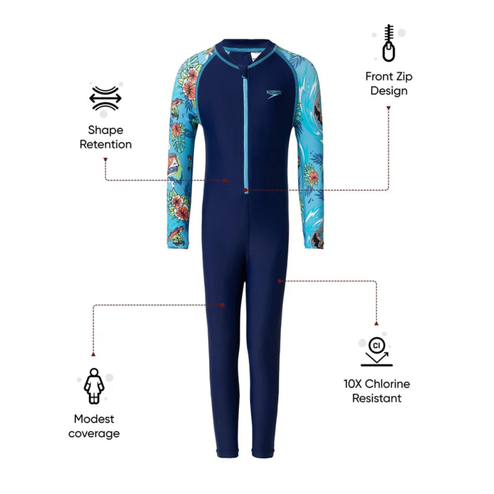 Speedo Boy's Color Block All In 1 Swimming Suit (Harmony/Picton Blue/White)