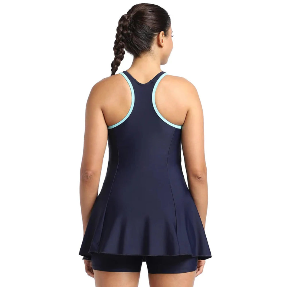 Speedo Women's Racerback Boyleg Swimdress (True Navy/ Marine Blue)