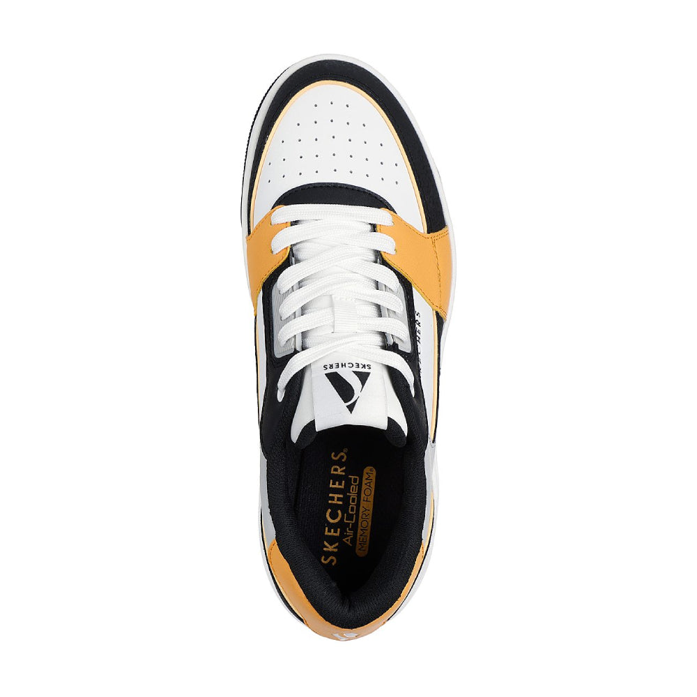 SKECHERS Men's Uno Court-Low-Post Casual shoe (White/Black/Yellow)
