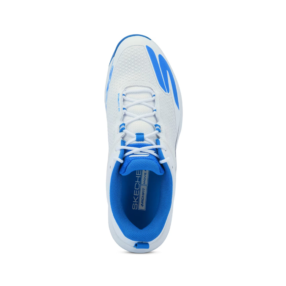 SKECHERS Men's Cricket Elite Cricket Shoes (White/Light Blue)