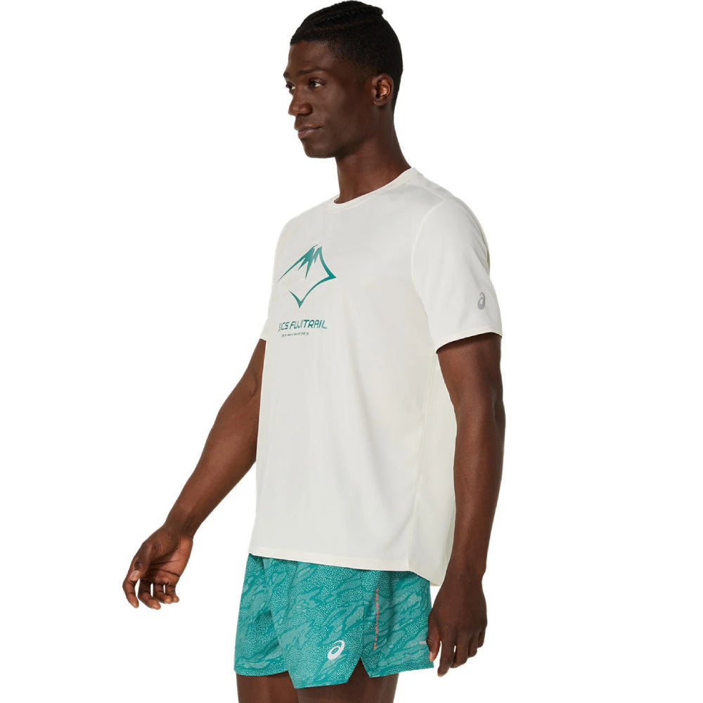 ASICS Men's Fujitrail Logo ss Top (Birch/White Sage/Rainy lake)