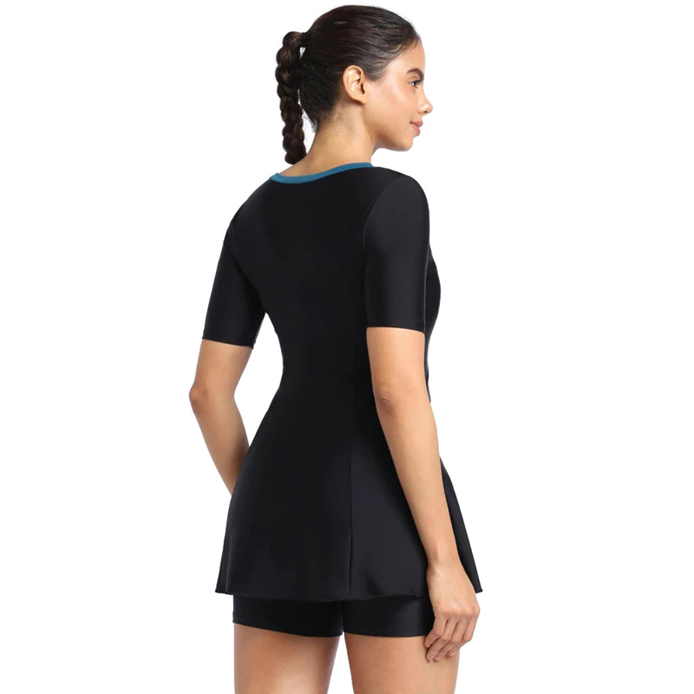 Speedo Women's Closeback Swimdress with Boyleg (Black/Dark Teal)