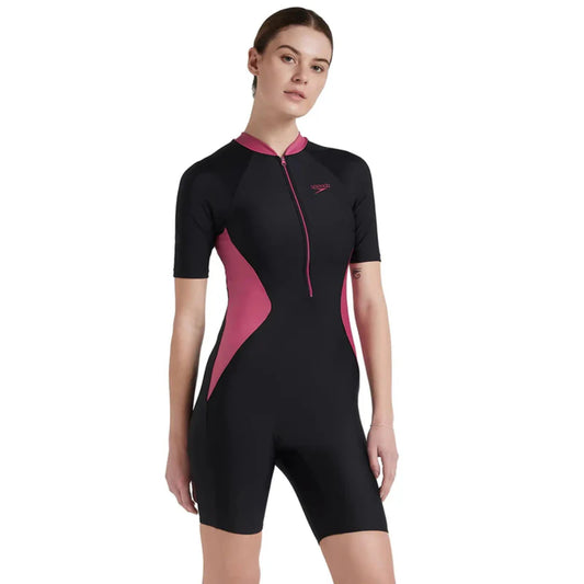 Speedo Women's Essential Panel Kneesuit (Black/Hotmauve)