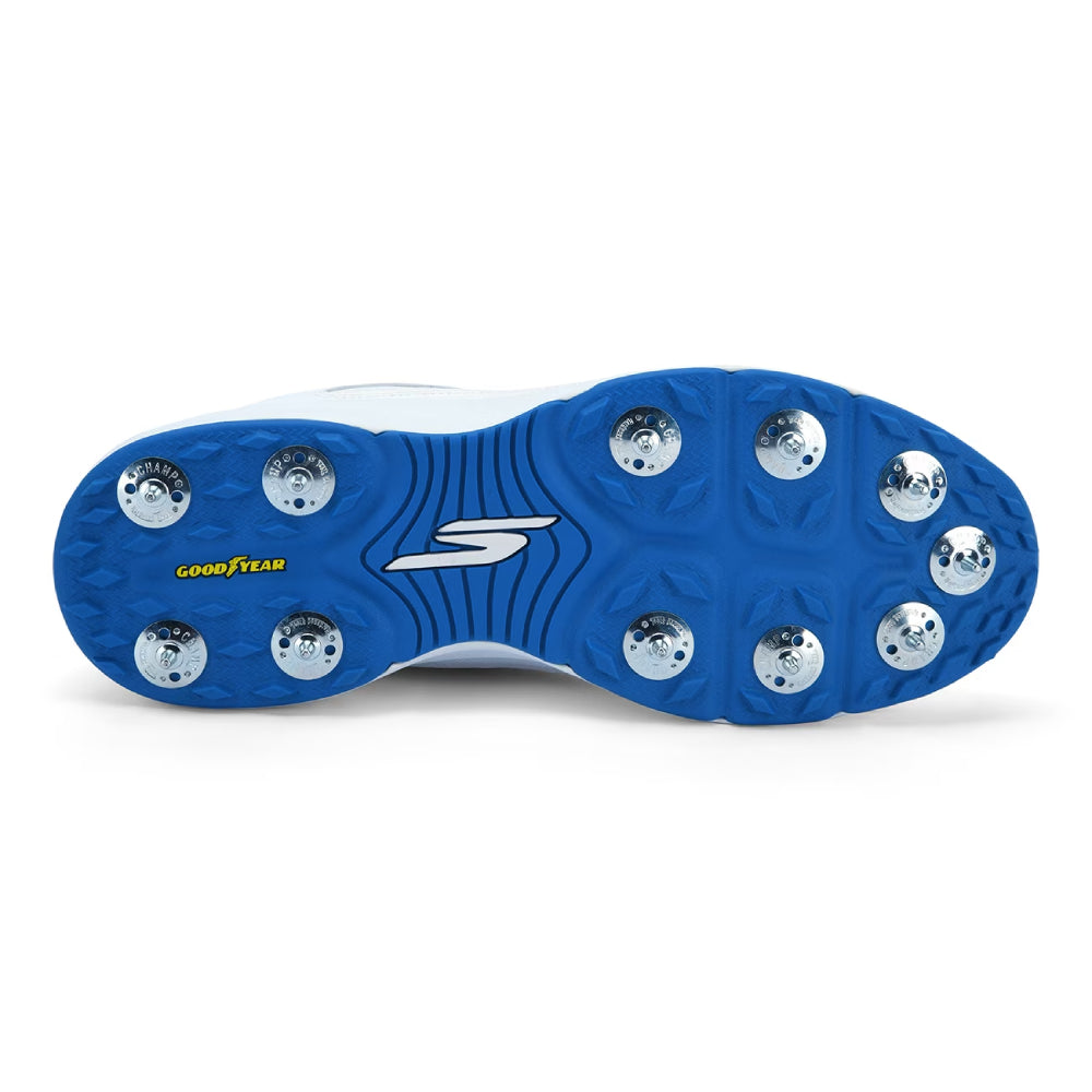 SKECHERS Men's Cricket Elite Cricket Shoes (White/Light Blue)