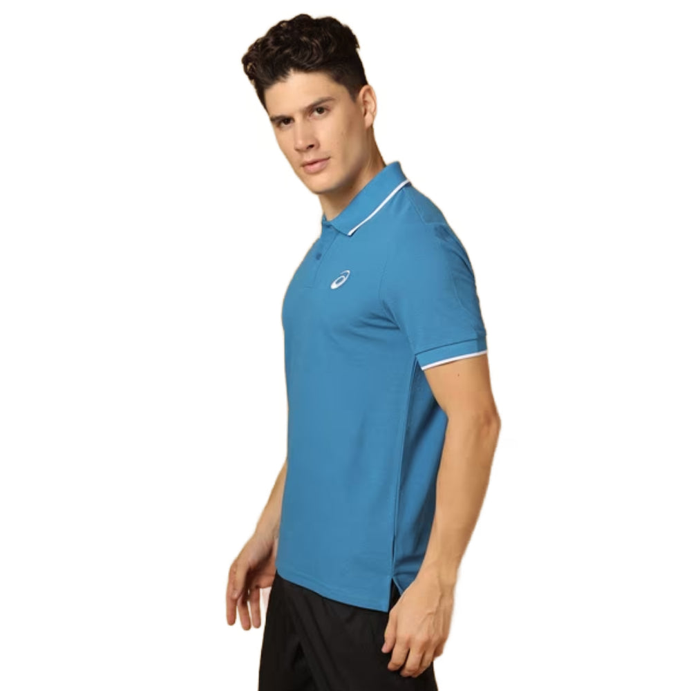 asics iconic stripe polo blue top