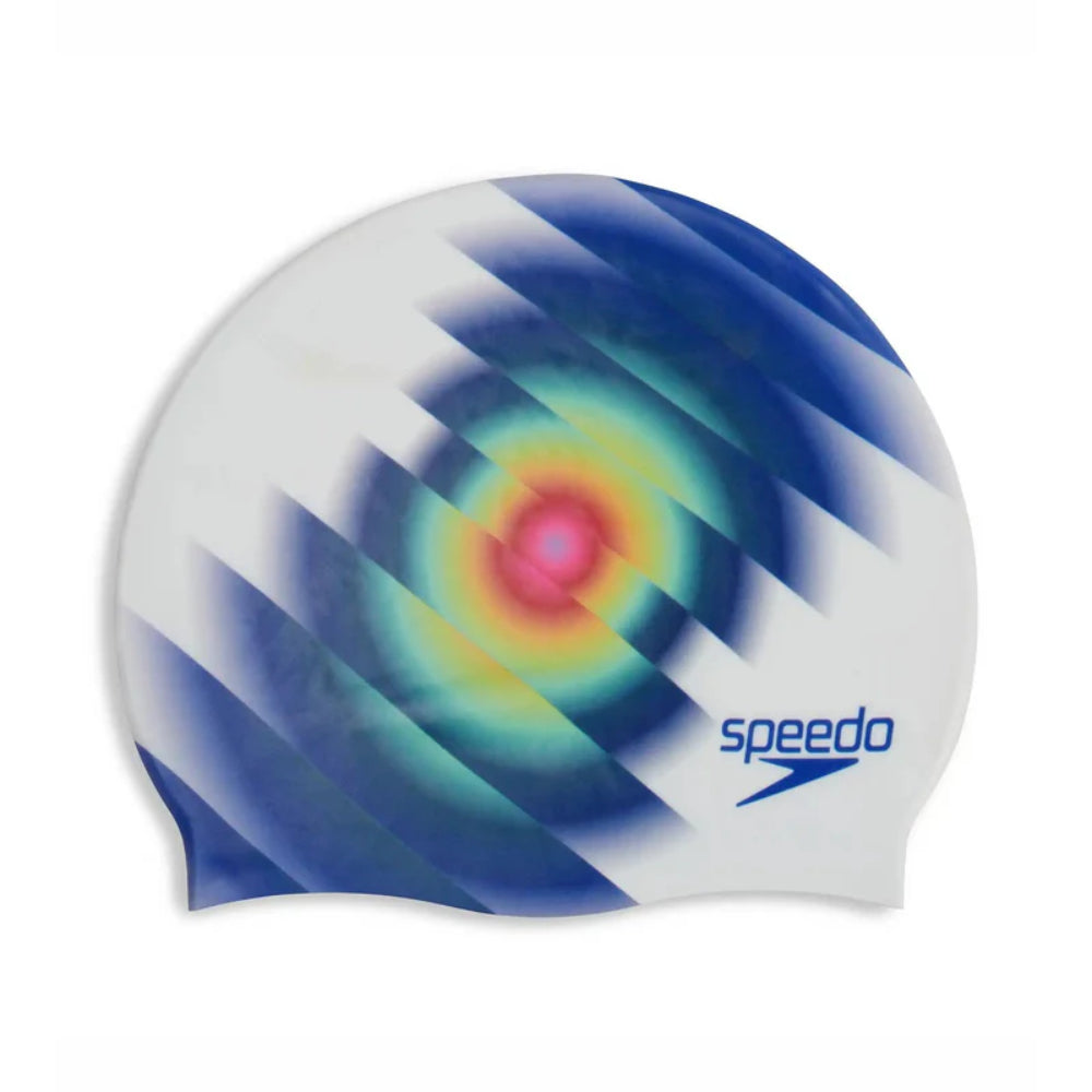 Speedo Adult's Digital Printed Swimming Cap (White/Blue)