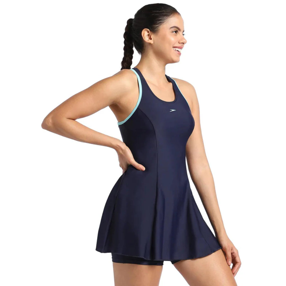 Speedo Women's Racerback Boyleg Swimdress (True Navy/ Marine Blue)
