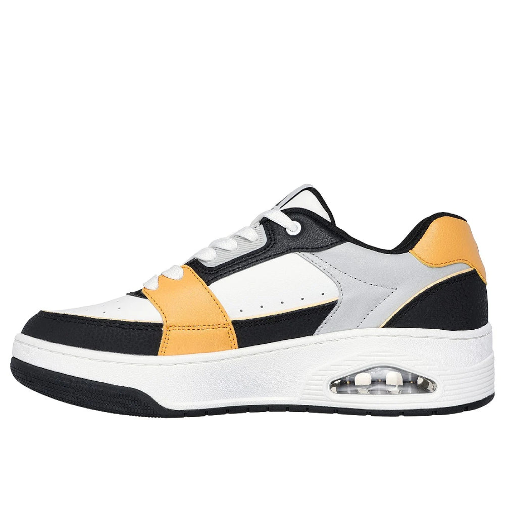 SKECHERS Men's Uno Court-Low-Post Casual shoe (White/Black/Yellow)