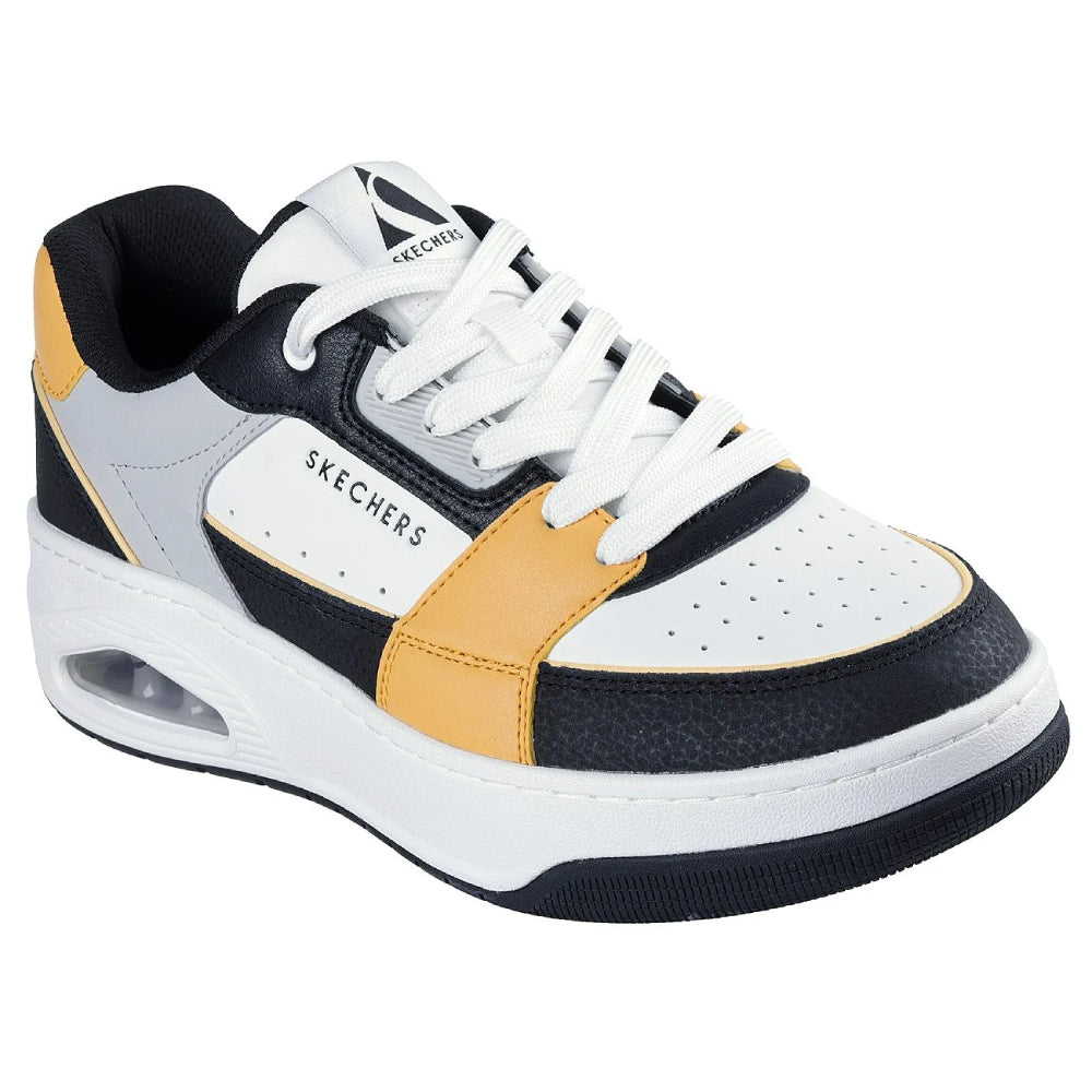 SKECHERS Men's Uno Court-Low-Post Casual shoe (White/Black/Yellow)
