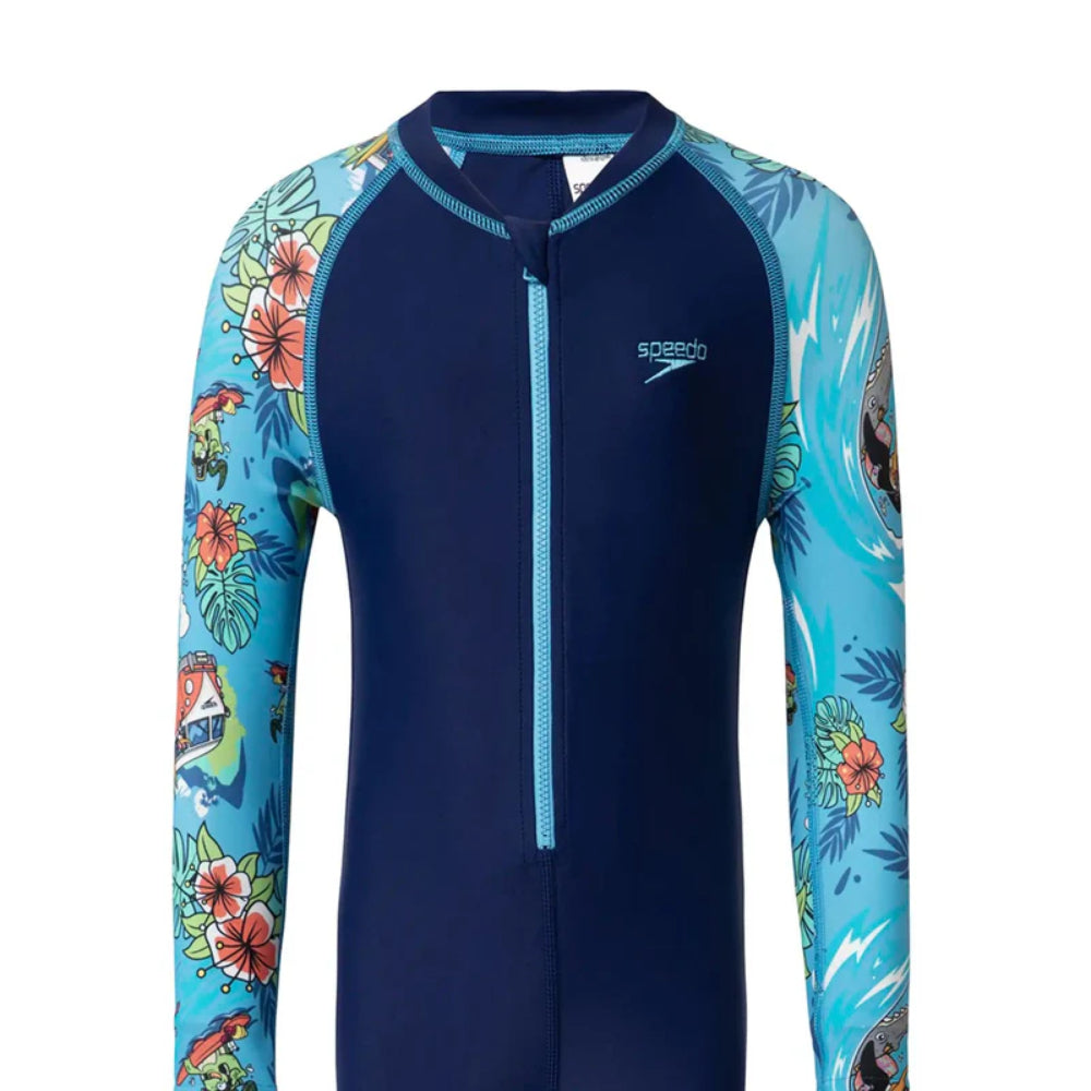 Speedo Boy's Color Block All In 1 Swimming Suit (Harmony/Picton Blue/White)