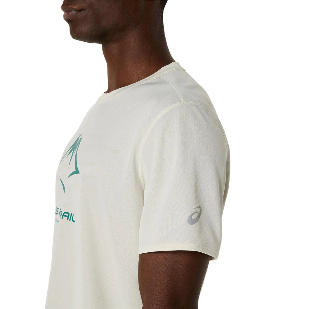 ASICS Men's Fujitrail Logo ss Top (Birch/White Sage/Rainy lake)