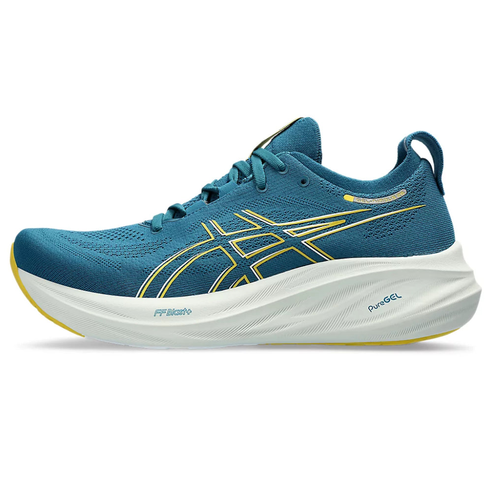 asics top color evening teal,light mustard running shoes