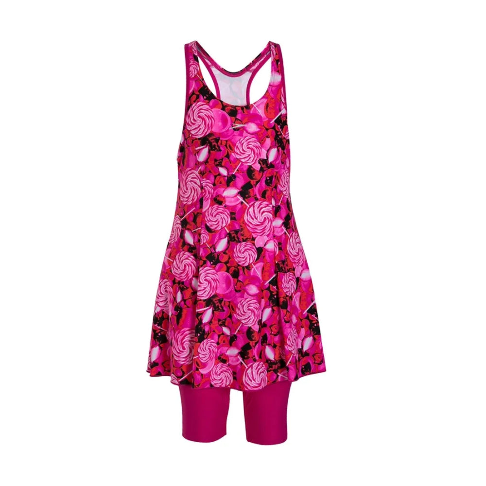New Speedo Girl Astrofizz Allover Print Racerback Swimdress with Boyleg