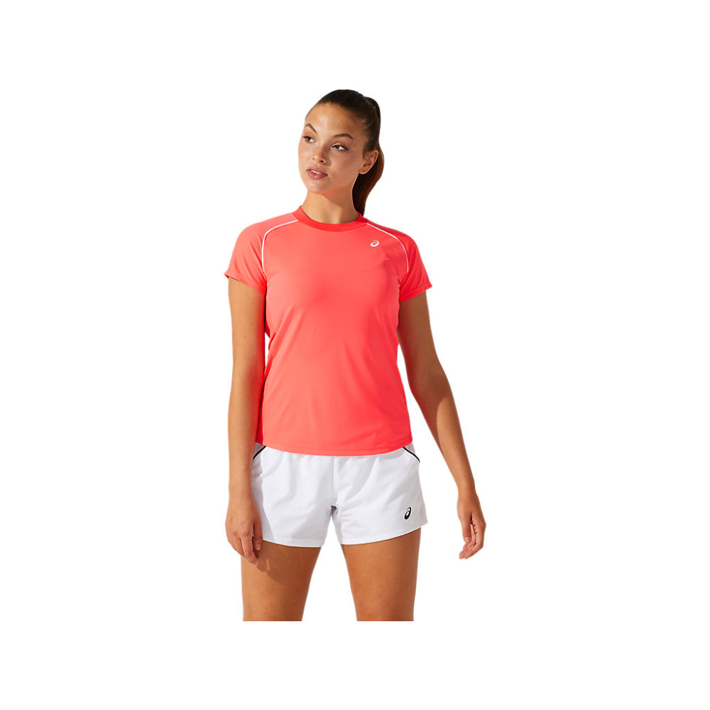 asics latest court piping short sleeve pink top