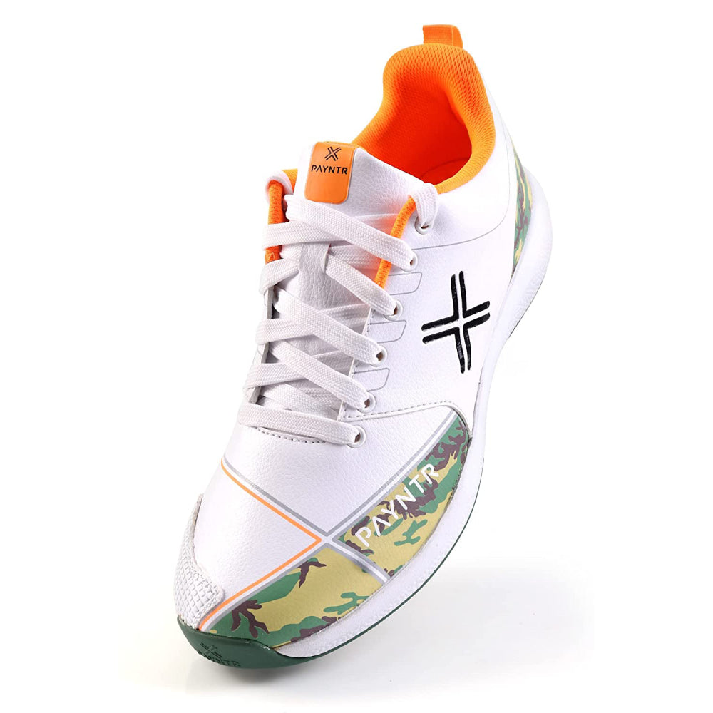 2024 PAYNTR Men Rubber Spike White,Camo Cricket Shoe