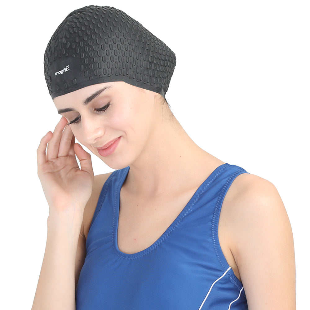2024 best Recommended  MagFit Bubble Swimming Cap (Black)