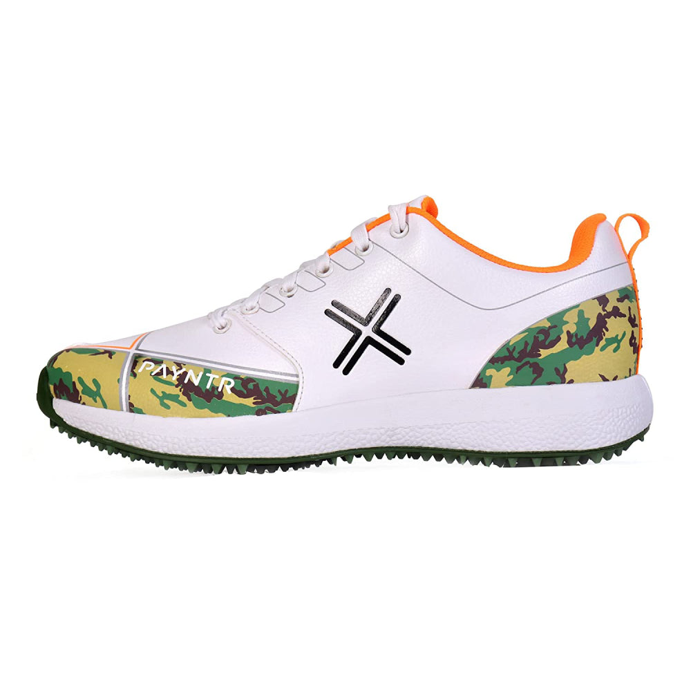 Top PAYNTR Men Rubber Spike White,Camo Cricket Shoe