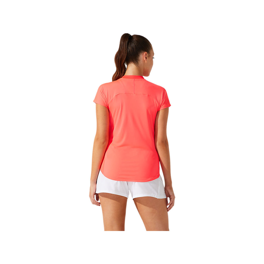 asics best court piping short sleeve pink top