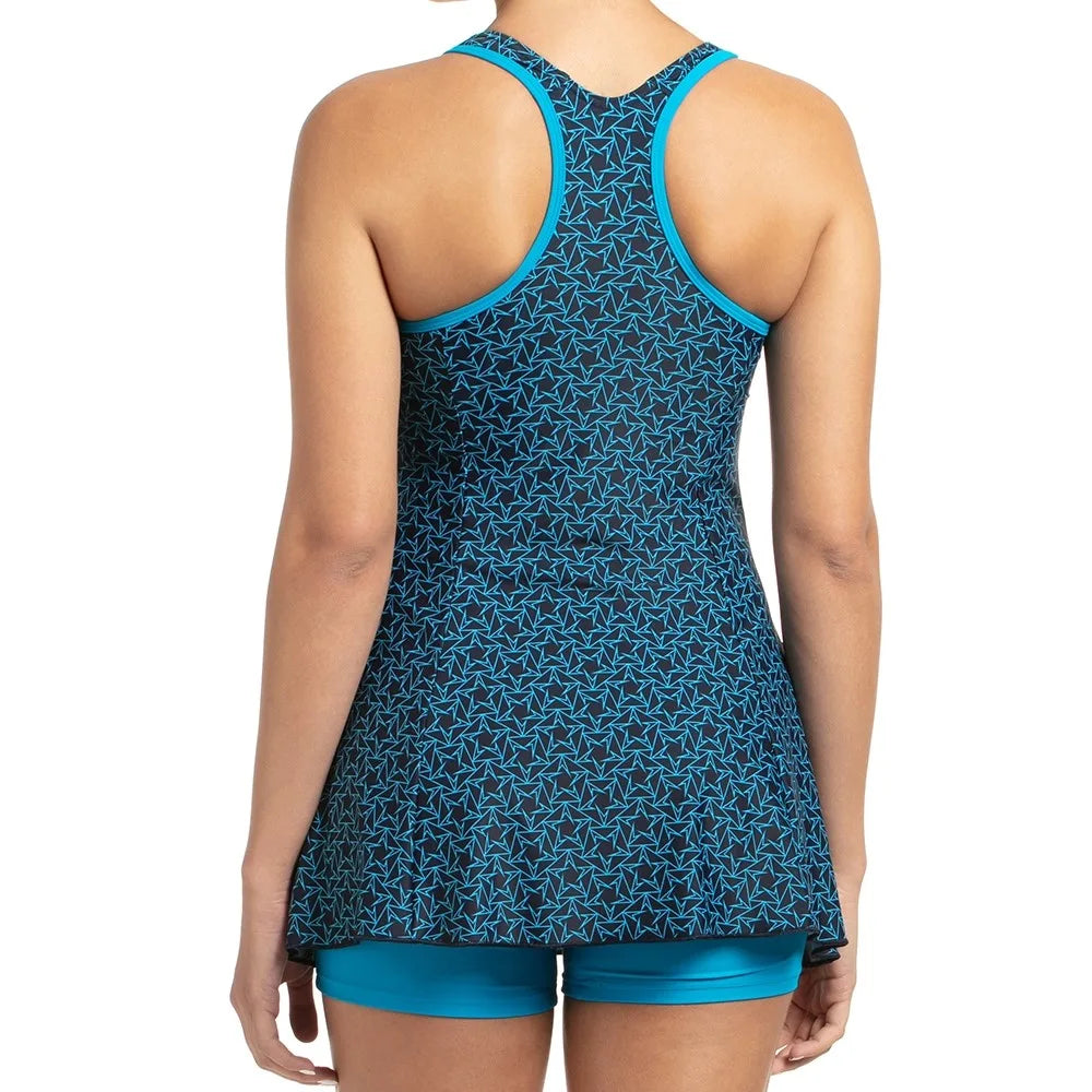 New Speedo Women Boomstar Allover Print Racerback Swimdress with Boyleg