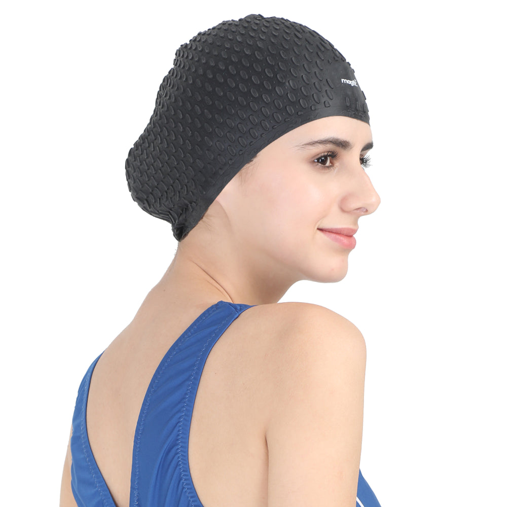 2024 best MagFit Bubble Swimming Cap (Black)