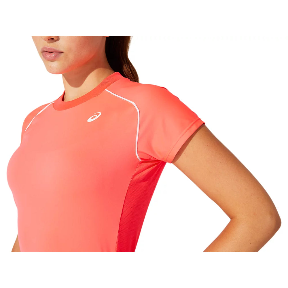 asics quick drying court piping short sleeve pink top