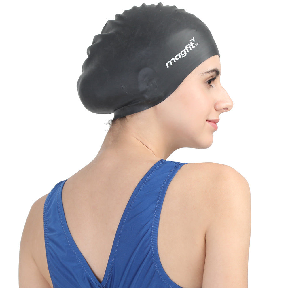 2024 latest MagFit Plain Silicone Swimming Cap (Black)
