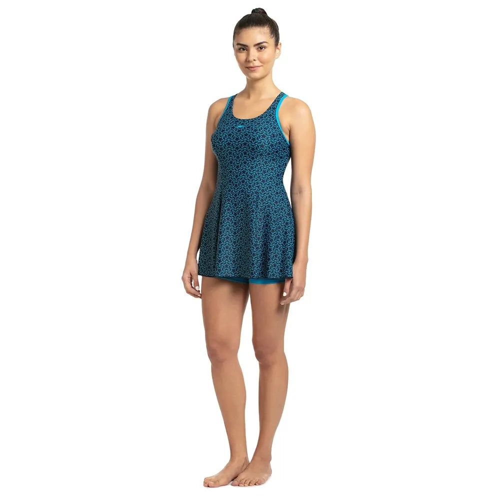 Best Speedo Women Boomstar Allover Print Racerback Swimdress with Boyleg