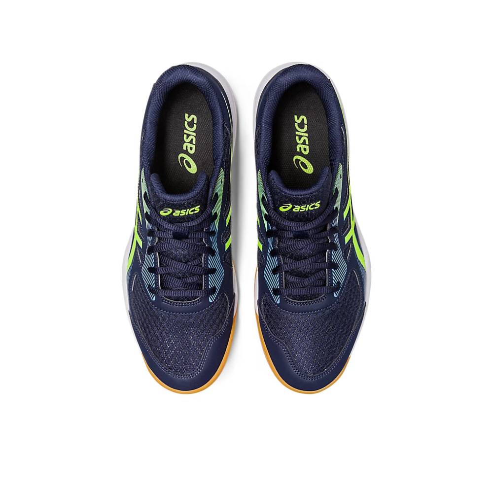asics Upcourt 5 top badminton Midnight,Hazard Green Shoes