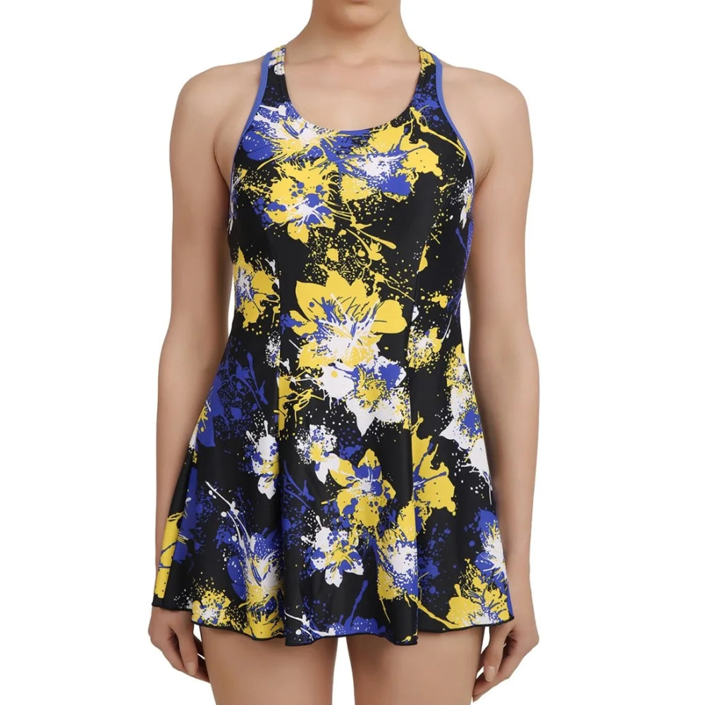 New Speedo Women Allover Print Racerback Swimdress with Boyleg