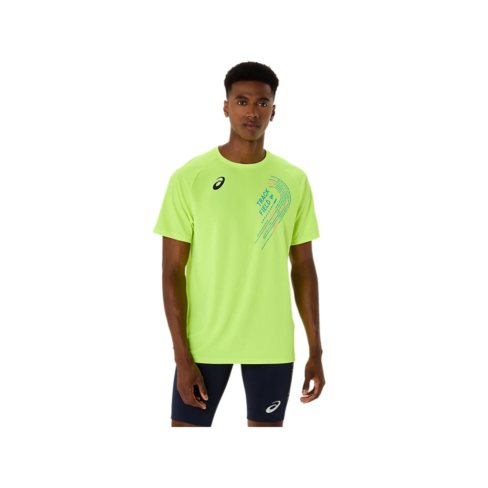 ASICS Men's Track Graphic Short Sleeve Top (Neon Green)