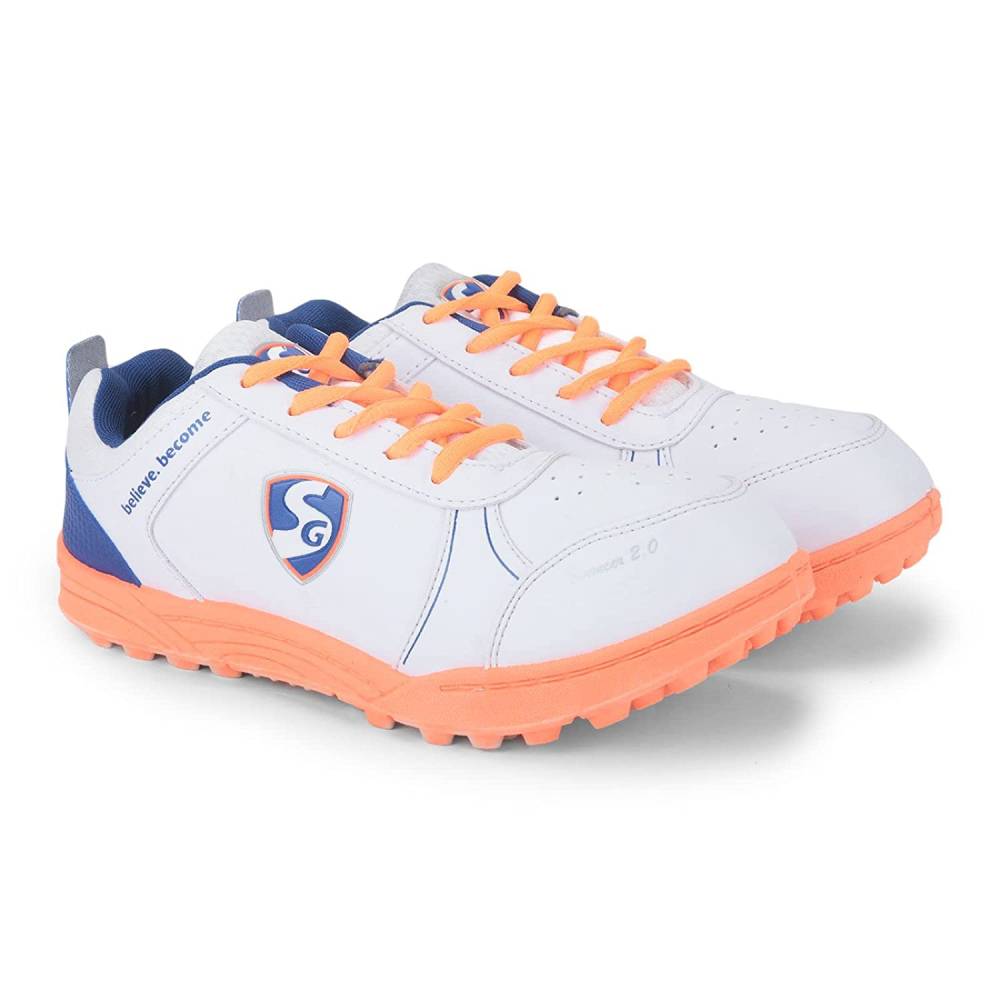 SG Unisex Bouncer 2.0 Cricket Shoe (White/Blue/Orange)