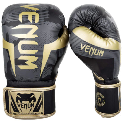 Venum Elite Boxing Gloves (Dark Camo/Gold)