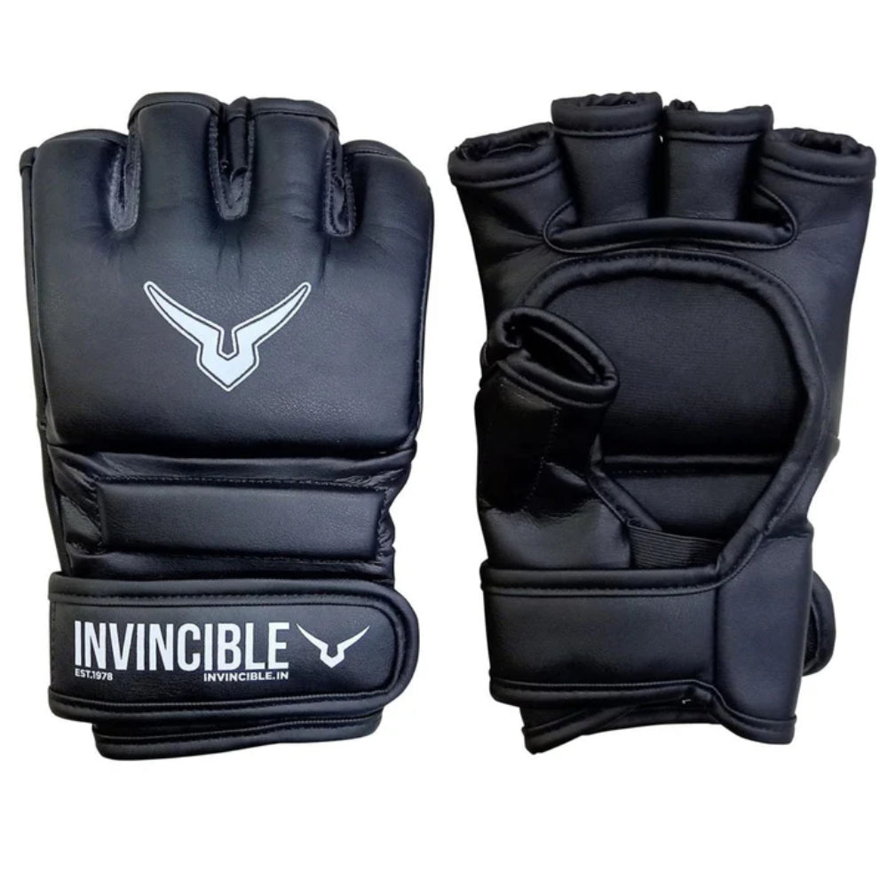 Invincible Combat Gloves with Thumb Enclosure Boxing Gloves (Black)