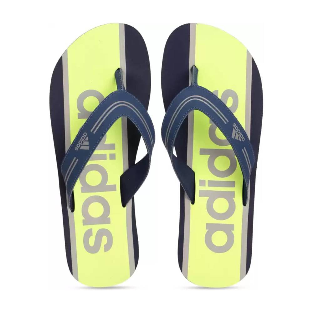 Adidas Men's Glossate Flip Flops Slipper (Mystery Blue/Dove Grey/Solar Yellow)