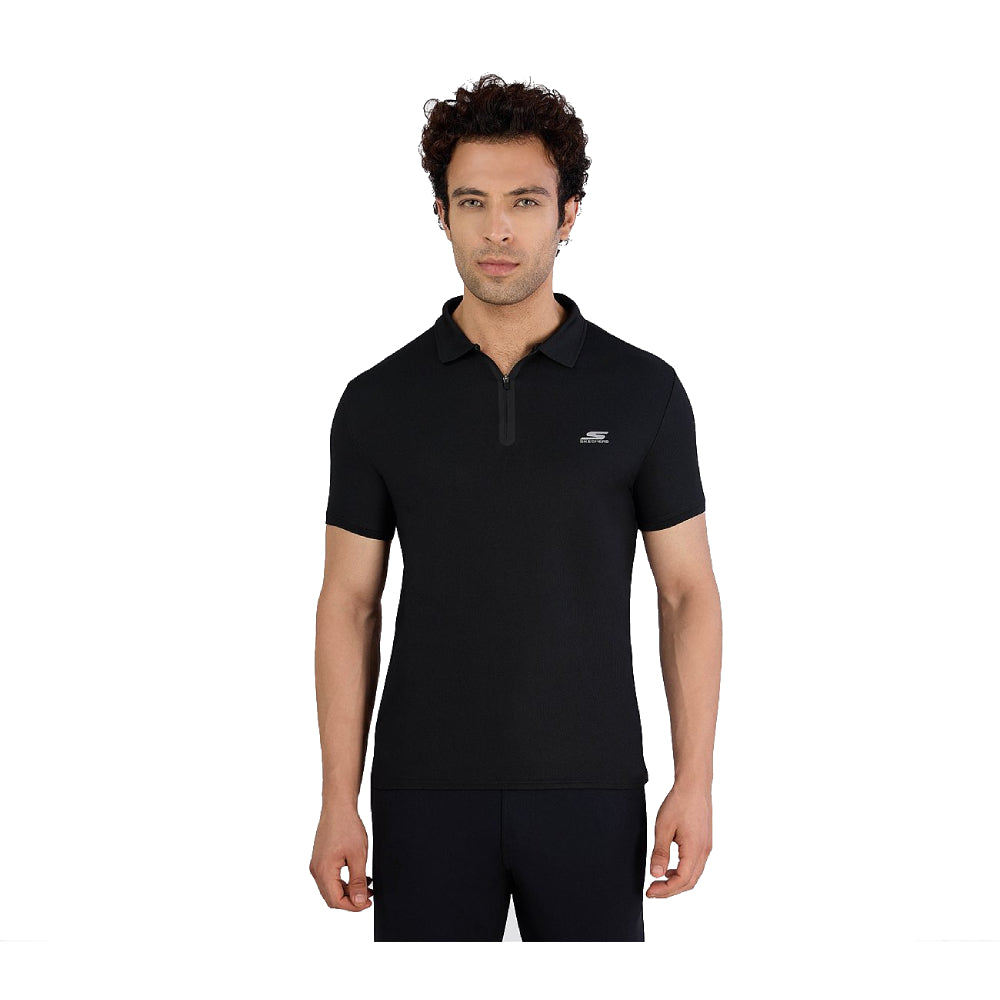 SKECHERS Men's Short Sleeve 1/4 Zip Polo Top (Black)