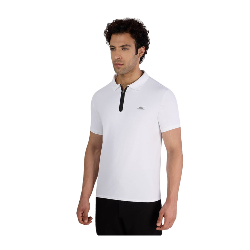 SKECHERS Men's Short Sleeve 1/4 Zip Polo Top (White)