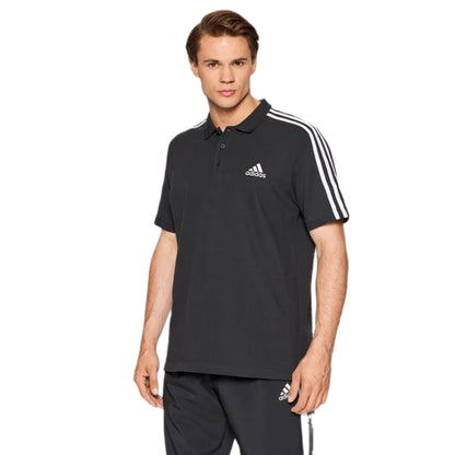 Adidas Men's 3-Stripes Pique Polo Shirt (Black/White)