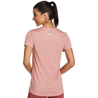 NIKE Women's DVN Miler GX Running Short Sleeve Top (Rust Pink/Reflective Silver)