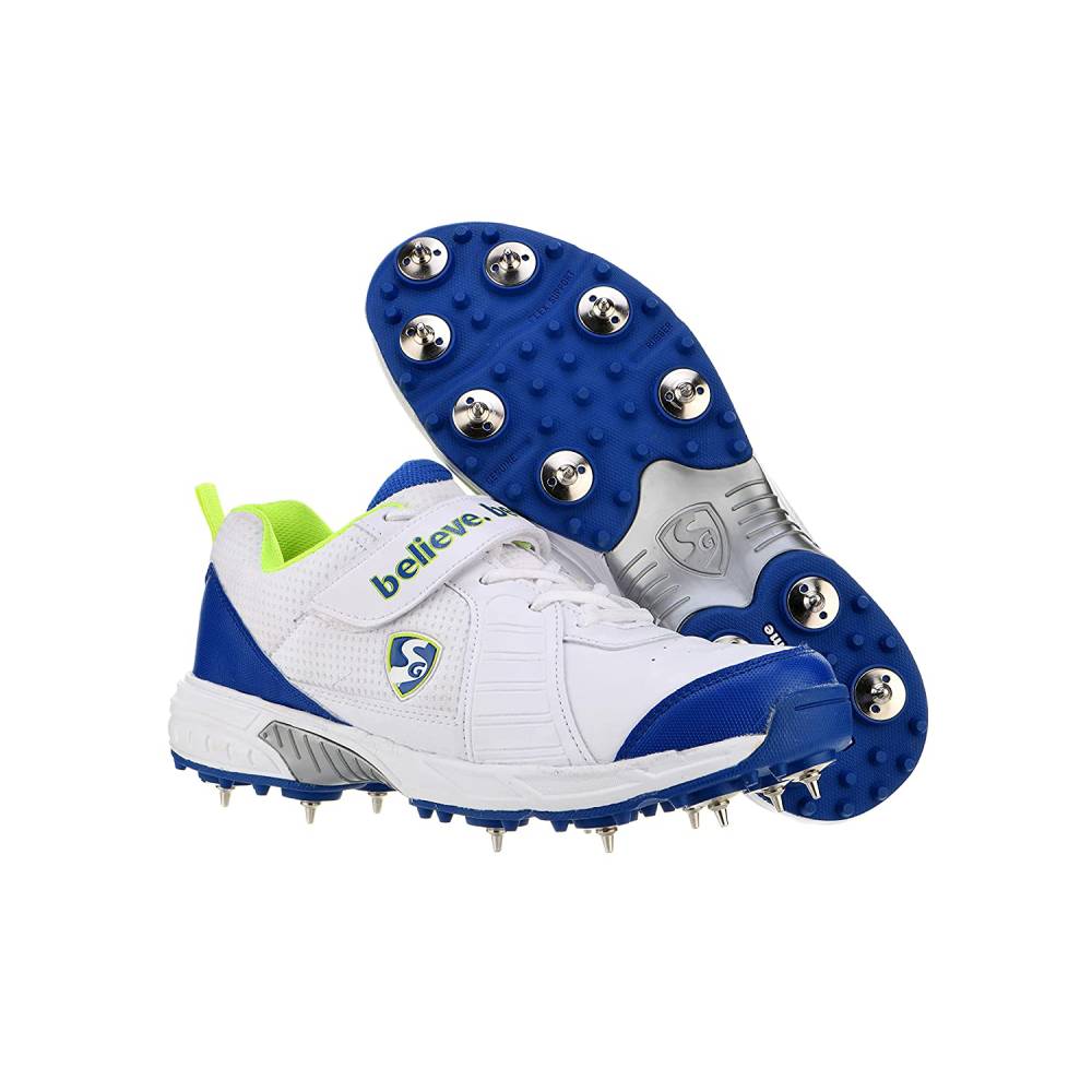 SG Unisex Savage Spikes Cricket Shoe (White/Lime/Royal Blue)