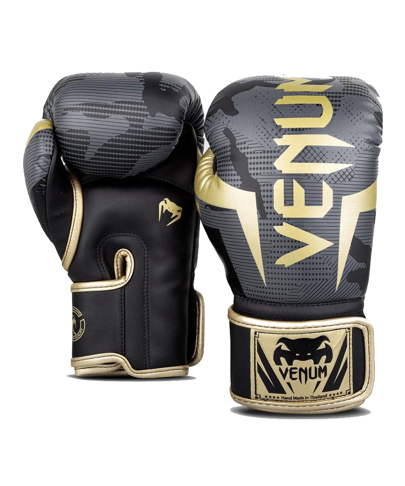 Venum Elite Boxing Gloves (Dark Camo/Gold)