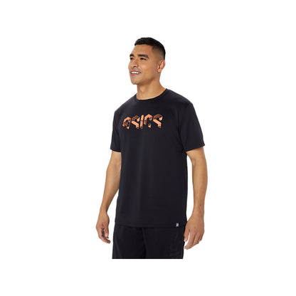 ASICS Men's Hex Graphic Dry Short Sleeve Top (Performance Black/Flash Coral)