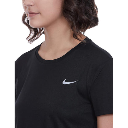 NIKE Women's Miler Short Sleeve Top (Black/Reflective Silv)