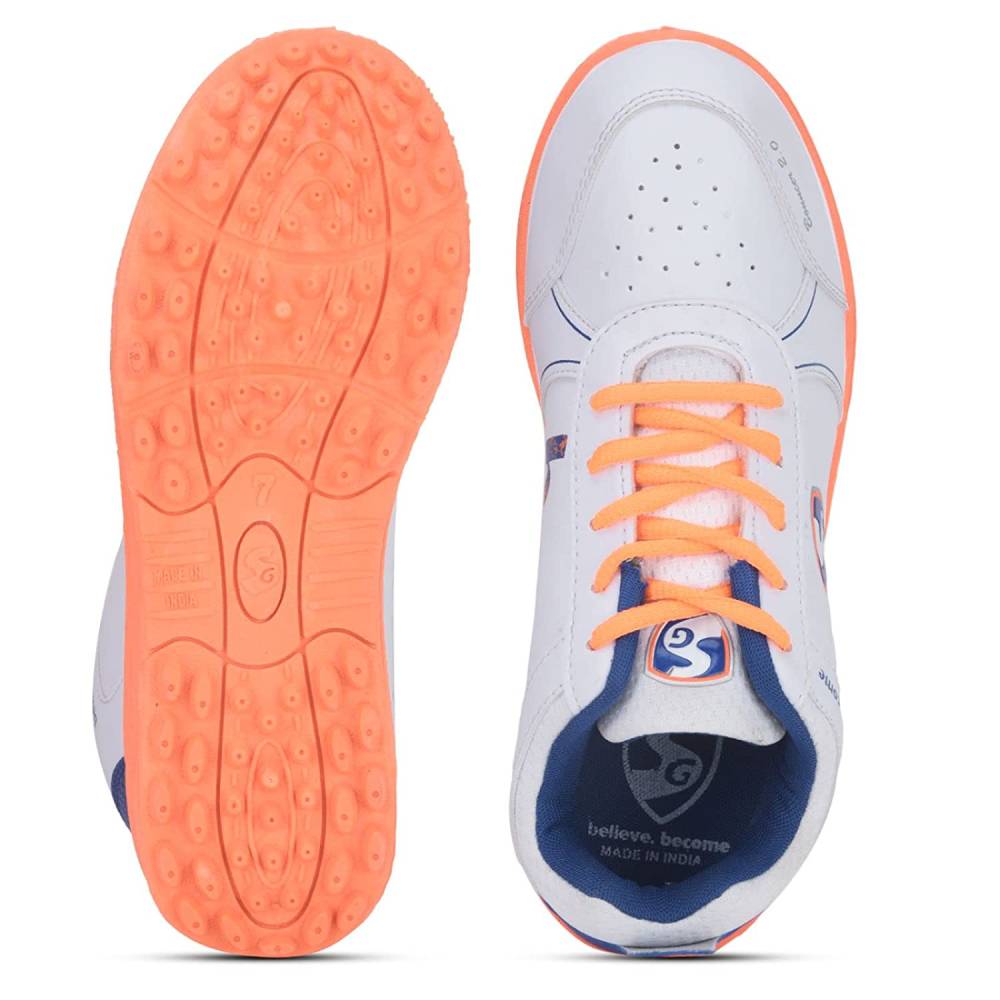 SG Unisex Bouncer 2.0 Cricket Shoe (White/Blue/Orange)