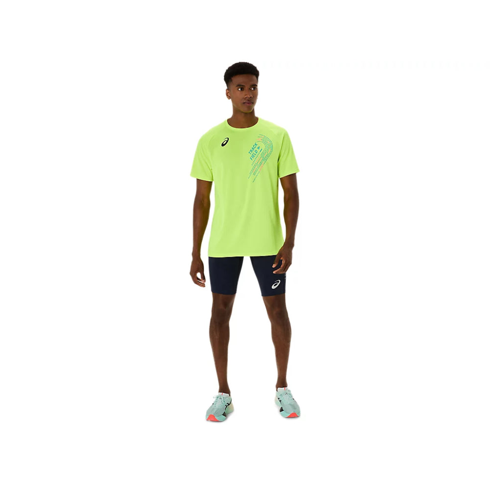 ASICS Men's Track Graphic Short Sleeve Top (Neon Green)