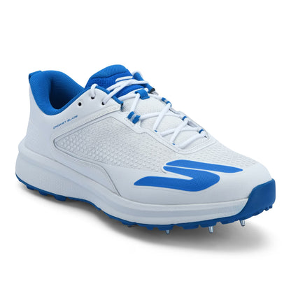 SKECHERS Men's Cricket Elite Cricket Shoes (White/Light Blue)