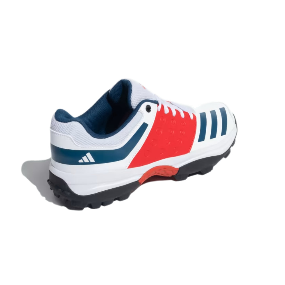 Adidas Men's Crinu 23 Cricket Shoe (Cloud White/Blue Night/Better Scarlet)
