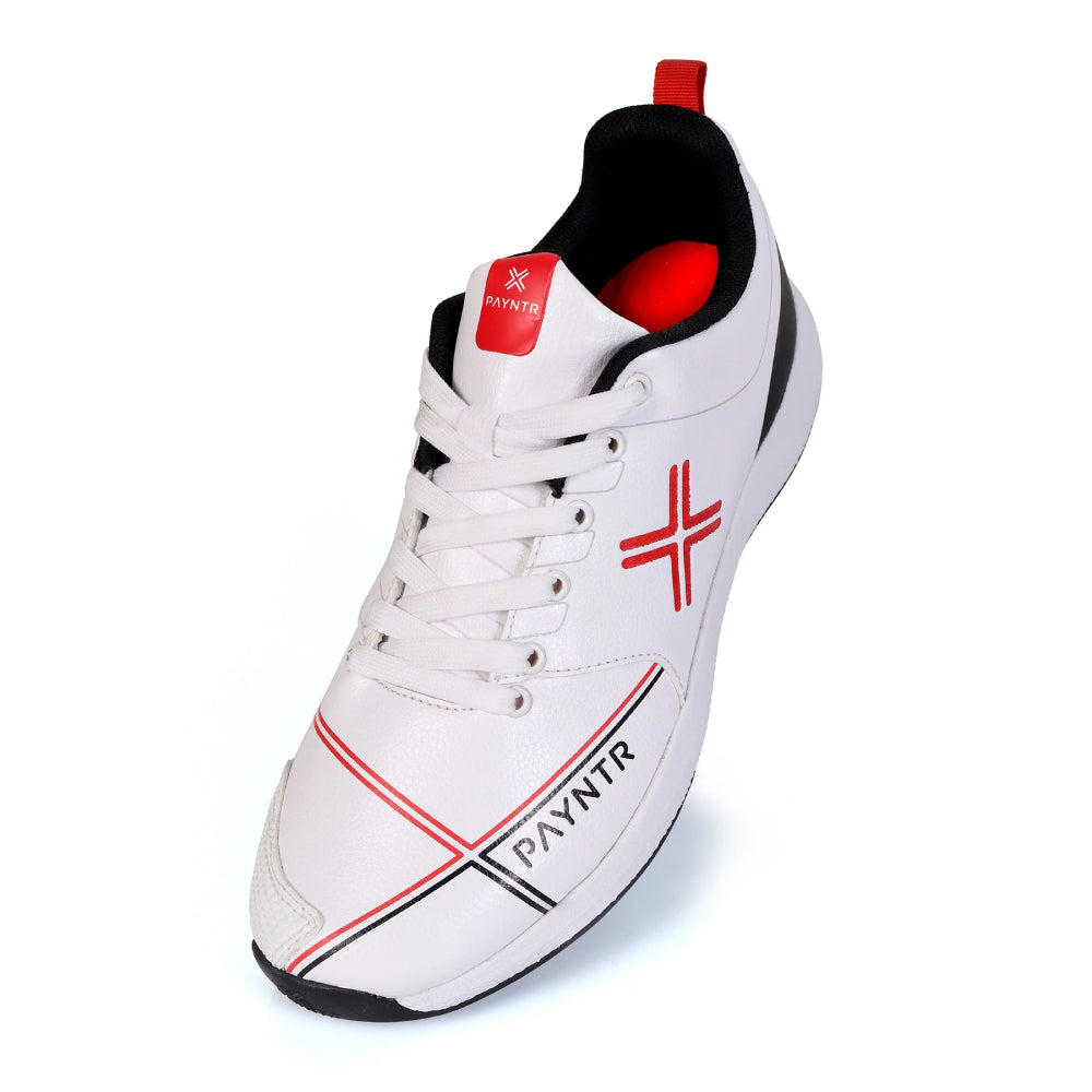 PAYNTR Men's Rubber Spike Cricket Shoe (White/Black)