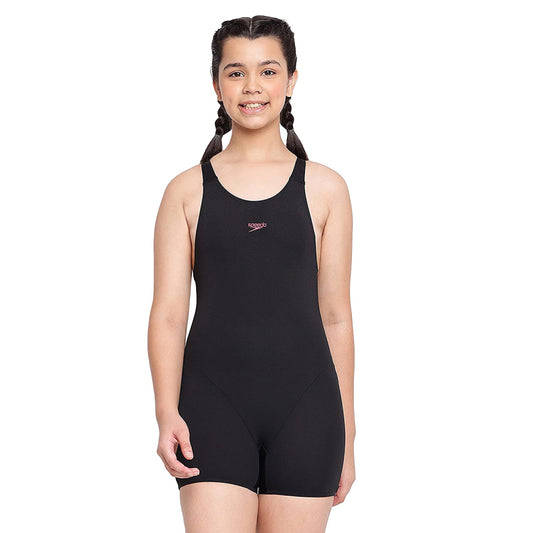 Speedo Girl's Essentials Endurance+ Legsuit (Black/Raspberry Fill)